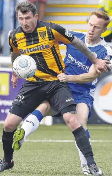  ?? Picture: Andy Jones FM4933647 Buy this picture from kentonline.co.uk ?? Reece Prestedge stands his ground for Maidstone against Gateshead on Saturday. Match report, page 66