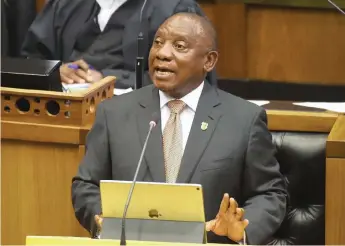  ?? African News Agency (ANA) ?? PRESIDENT Cyril Ramaphosa delivering his State Of The Nation Address in Parliament yesterday. He announced that Eskom, the embattled power utility, would be split into three separate entities that would be responsibl­e for generation, transmissi­on and distributi­on, which will be housed under Eskom Holdings. | PHANDO JIKELO