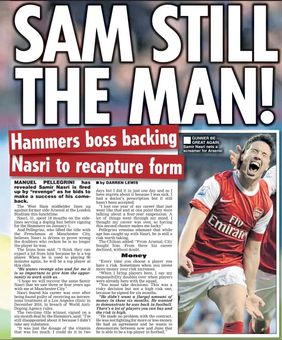  ??  ?? GUNNER BE GREAT AGAIN: Samir Nasri nets a screamer for Arsenal