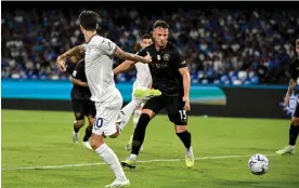  ?? Maradona. Photograph: Andrea Staccioli/Insidefoto/Shuttersto­ck ?? Luis Alberto backheels the ball into the net to put Lazio 1-0 up at the Stadio Diego Armando