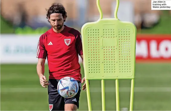  ?? ?? Joe Allen in training with Wales yesterday