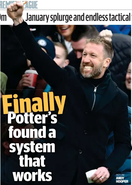  ?? ?? PICTURE: ANDY HOOPER
Pleased.as.punch:.Potter.shows.his.delight.as.Chelsea.secure.their.first.victory.in.seven.games