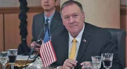  ??  ?? DEFIANT: Secretary of State Mike Pompeo has only limited power to stop the congressio­nal committees from gathering evidence for an impeachmen­t inquiry.