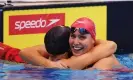  ?? Getty Images ?? Freya Colbert and Abbie Wood embrace after achieving qualificat­ion for the Paris Olympics following the women’s 200m freestyle Paris final. Photograph: Alex Pantling/