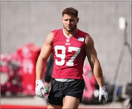  ?? CHRIS UNGER — GETTY IMAGES ?? Nick Bosa’s tradition of Saturday speeches to the 49ers began during the 2022 season.