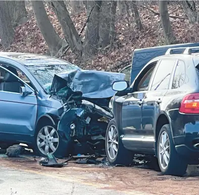  ?? RICH ROLEN/SPECIAL TO THE MORNING CALL ?? A serious crash Tuesday on Route 873 in Washington Township, Lehigh County, caused traffic detours.