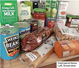  ?? ?? Food parcel items. Left, tinned stew