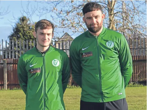  ??  ?? IAS Scaffoldin­g have sponsored Harp with new team tracksuits. Nathan Taylor (left) and Jay Smart model the new gear.