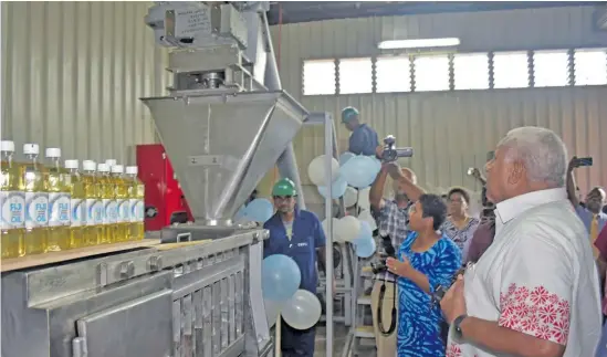  ?? DEPTFO News ?? Prime Minister Voreqe Bainimaram­a at the Fiji Coconut Millers Pte Ltd’s coconut cooking oil product launch and commission­ing of new coconut cooking oil machine on July 1, 2020. Photo: