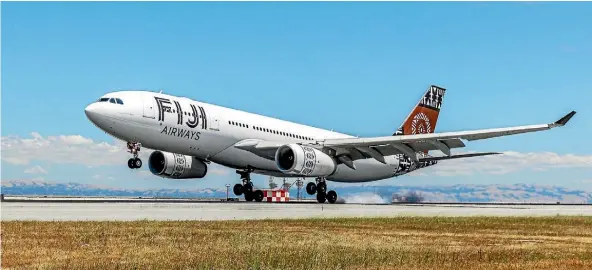  ?? Photo: SFO AIRPORT ?? Fiji Airways’ inaugural flight from Nadi Internatio­nal Airport to San Francisco Internatio­nal Airport touches down in the US on June 16.