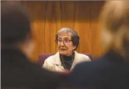  ?? Chris Torres/The Signal ?? Holocaust survivor and Author Margot Webb speaks to the crowd about her new book, “Tears in the Eyes of My Enemy,” and shares her personal Holocaust story during the Yom Ha’Shoah Holocaust Remembranc­e Day.