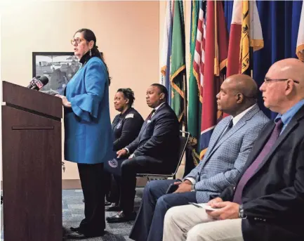  ?? ARIEL COBBERT/THE COMMERCIAL APPEAL ?? Alisa Haushalter, director of the Shelby County Health Department, speaks to reporters about the COVID-19 case at the the Shelby County Emergency Management and Homeland Security Office on Wednesday.