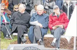  ?? SUBMITTED PHOTO ?? Taking part in the unveiling of the Ayre Athletic Grounds Memorial were, from left, Miller Ayre, guest speak Ed Roberts and Bill Campbell, chairman of the Guards Athletic Associatio­n.