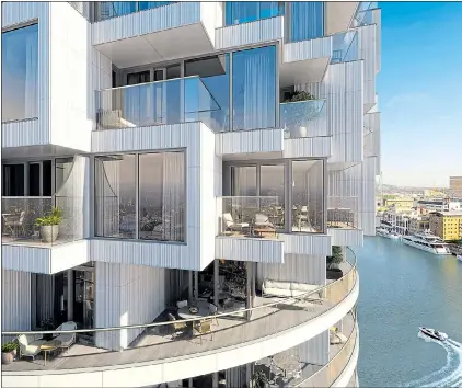  ??  ?? NEW TWIST: One Park Drive’s distinctiv­e design means the balconies aren’t overlooked