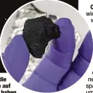  ??  ?? Eines der seltenen Meteoriten-Teile, die Anwohner der Grafschaft Gloucester­shire auf
ihren Grundstück­en gefunden haben.