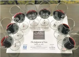  ?? MARY ORLIN/STAFF ?? Eight wines from Paso Robles, Napa Valley and Bordeaux competed in a blind tasting at the recent Judgment of Paso wine event.