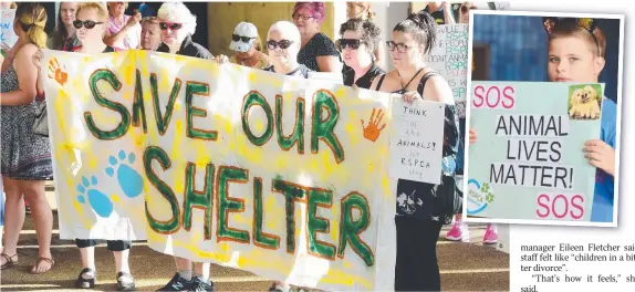  ?? NOT HAPPY: About 150 protesters, including Jordan Wheelhouse, 7, ( inset) gathered outside the council’s Walker St building yesterday to voice their opposition to the RSPCA’s decision to stop operating the Townsville pound. Pictures: SCOTT RADFORD- CHISHO ??