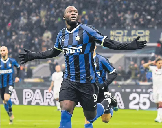  ??  ?? Inter Milan’s Romelu Lukaku celebrates after scoring against Cagliari in the Italian Cup.