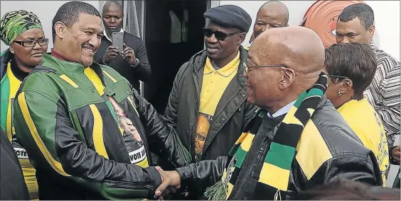  ?? PHOTO: ESA ALEXANDER ?? BACK ON TOP: Western Cape chairman of ANC Marius Fransman joins President Jacob Zuma on an election roadshow in Cape Town. It is his first high-profile appearance since he stepped aside following sexual harassment accusation against him