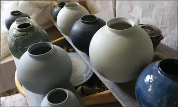  ??  ?? Some of his pots that will be exhibited at the Nags gallery in June.