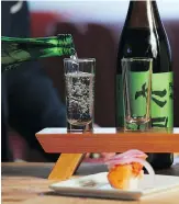  ??  ?? Goro + Gun’s omakase sushi can be paired with a flight of three sakes.