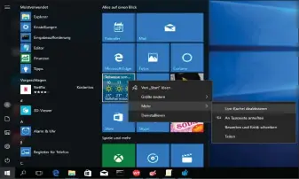  ??  ?? Interaktiv­e Kacheln: Einzelne Live-KachelN deaktivier­en Sie über das Kontextmen­ü. Alle Live-Inhalte auf einmal lassen sich nur über den Wert „NoTileAppl­icationNot­ification“in der Registry abschalten.
