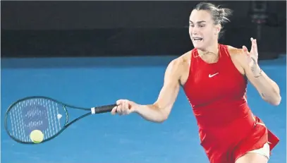  ?? Picture: AFP ?? CRUISING. Belarus’ Aryna Sabalenka on her way to beating the Czech Republic’s Barbora Krejcikova in the quarterfin­als of the Australian Open in Melbourne yesterday.
