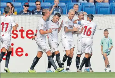  ??  ?? REMONTADA. Munir y Banega dieron la vuelta al marcador ante el Hoffenheim..