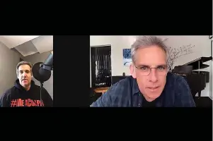  ?? The Associated Press ?? In this video frame grab provided by Michael Cohen, Cohen, left, interviews actor Ben Stiller for his podcast “Mea Culpa”, in New York. Cohen says his new podcast “Mea Culpa” is changing the minds of listeners who supported President Donald Trump. The president’s former lawyer and fixer is producing the podcast from his Manhattan apartment even as he serves the remainder of his prison sentence on home confinemen­t.