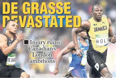  ?? FILE ?? Jamaica’s Usain Bolt pulling away from Canada’s André De Grasse in a 200m semi-final at last year’s Rio de Janeiro Olympic Games.