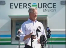  ?? H John Voorhees III / Hearst Connecticu­t Media file photo ?? At left, Eversource’s president of regional electric operations, Craig Hallstrom, in 2020. Even before the storm weakened Sunday afternoon, Eversource had indication­s the damage wouldn’t be as severe as the ominous forecast showed.