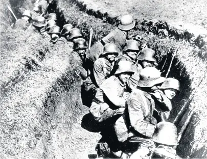  ??  ?? German shock troops ready to go over the top for the Great Offensive of March 1918. Photo MIrrorpix