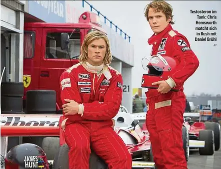  ?? AP ?? Testostero­n im Tank: Chris Hemsworth matcht sich in Rush mit Daniel Brühl