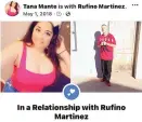  ??  ?? A 2018 post on Santana Bustamante’s Facebook page reports she is “in a relationsh­ip with Rufino Martinez.”