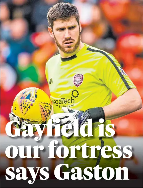  ?? ?? RELIABILIT­Y: Derek Gaston’s 19 Championsh­ip clean sheets have been vital to Arbroath’s promotion charge.