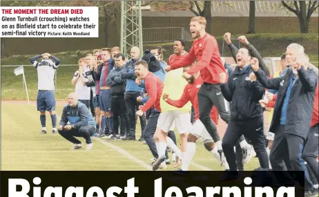  ?? Picture: Keith Woodland ?? THE MOMENT THE DREAM DIED Glenn Turnbull (crouching) watches on as Binfield start to celebrate their semi-final victory