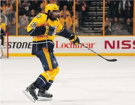  ?? FREDERICK BREEDON/GETTY IMAGES ?? Since his trade from the Montreal Canadiens, P.K.Subban has bought into what the Nashville Predators are doing as a team and has taken on more of a shutdown role. The result is a trip to the Western Conference final for the first time in franchise...