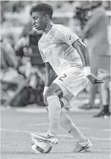  ?? Elizabeth Conley / Houston Chronicle ?? Jalil Anibaba is one of the Dynamo’s candidates to move into the right back position left vacant by the injury to A.J. DeLaGarza.