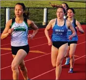  ?? KEV HUNTER — MEDIANEWS GROUP ?? Pennridge’s Ashley Gordon leads the pack in the 3,200 in the Rams’ dual meet with North Penn.