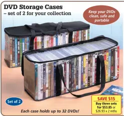  ?? ?? Keep your DVDs clean,safe and portable Each case holds up to 32 DVDs! Set of 2