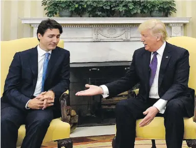  ?? SEAN KILPATRICK, CP ?? Prime Minister Justin Trudeau meets with U.S. President Donald Trump at the White House on Monday.