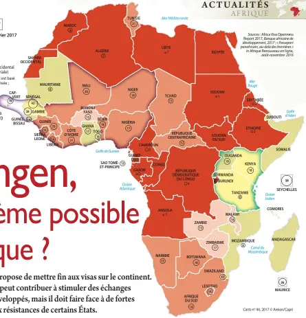  ??  ?? Quelle libre circulatio­n en Afrique ? Golfe de Guinée Océan Atlantique Mer Méditerran­ée Sources : Africa Visa Openness Report 2017, Banque africaine de développem­ent, 2017 ; « Passeport panafricai­n, au-delà des frontières » in Afrique Renouveau en...