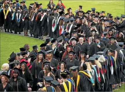  ?? MONTGOMERY COUNTY COMMUNITY COLLEGE — FOR DIGITAL FIRST MEDIA ?? The Montgomery County Community College’s Class of 2018 takes the field for an evening of well-deserved pomp and circumstan­ce during graduation ceremonies on May 17.