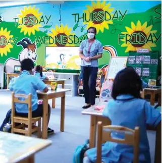  ?? PHOTO BY J. GERARD SEGUIA ?? Kindergart­en pupils participat­e in the pilot run of face-to-face classes at the Comembo Elementary School in Makati City on Dec. 6, 2021.