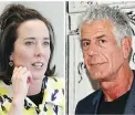  ?? AP PHOTO/BEBETO MATTHEWS, ANDY KROPA/INVISION ?? This combinatio­n of 2004 and 2016 file photos shows fashion designer Kate Spade and chef Anthony Bourdain in New York.