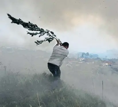  ?? Joao Henriques / AP ?? Apagant el foc el 12 de juliol a Casal da Quinta, al centre de Portugal