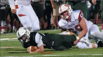  ?? DEBBY HIGH/FOR DIGITAL FIRST MEDIA ?? Pennridge’s Joe Muntz got a 1st down Friday night against Souderton.