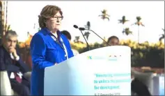  ??  ?? Photo shows Louise Arbour, special representa­tive of the UN secretary general for internatio­nal migration, speaks during the Global Forum on Migration and Devlopemen­t (GFMD) in Marrakesh. — AFP photo