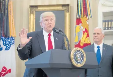  ?? AP ?? President Donald Trump speaks at the White House during a signing ceremony for executive orders regarding trade on March 31.