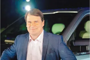  ?? DOMINICK SOKOTOFF/ZUMA PRESS/TNS ?? Ford Motor Company CEO Jim Farley speaks at an event to launch the new all-electric F-150 Lightning pickup truck at an event at the Ford World Headquarte­rs on May 19 in Dearborn, Michigan.